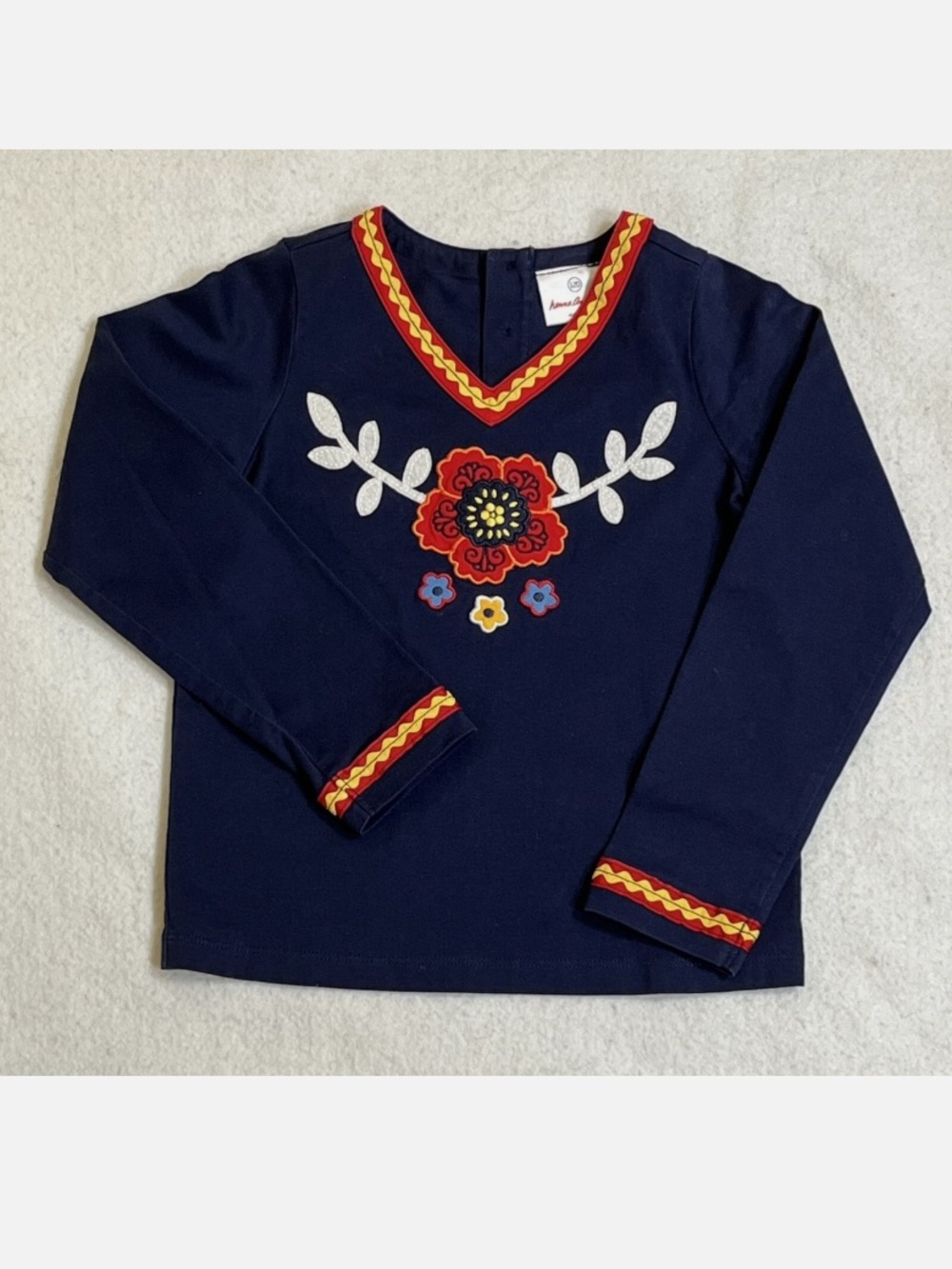 Hanna Andersson Kids Girls Blue Cotton V-Neck Top Size 110 5T